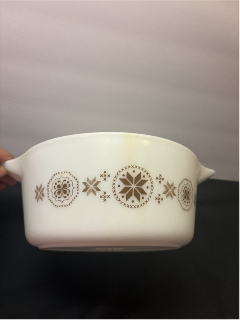 Fall Pyrex Dish 475-B Town Country Brown Snowflake 2½ qt Casserole Serving Bowl